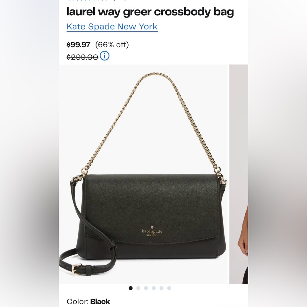 Kate Spade Black Leather Laurel Way Greer Crossbody Shoulder Bag with Gold Chain